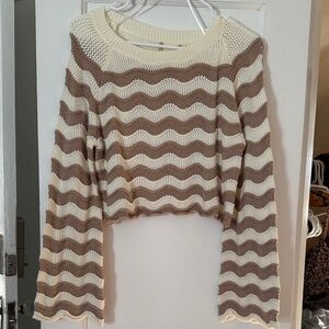 Altar'd State Cream and Brown Wave Pattern Sweater
